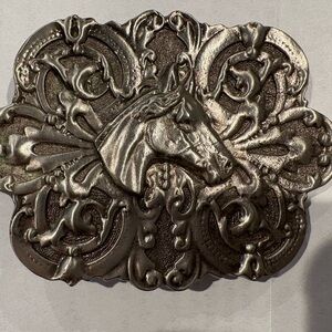 Silver Horse Motif Belt Buckle